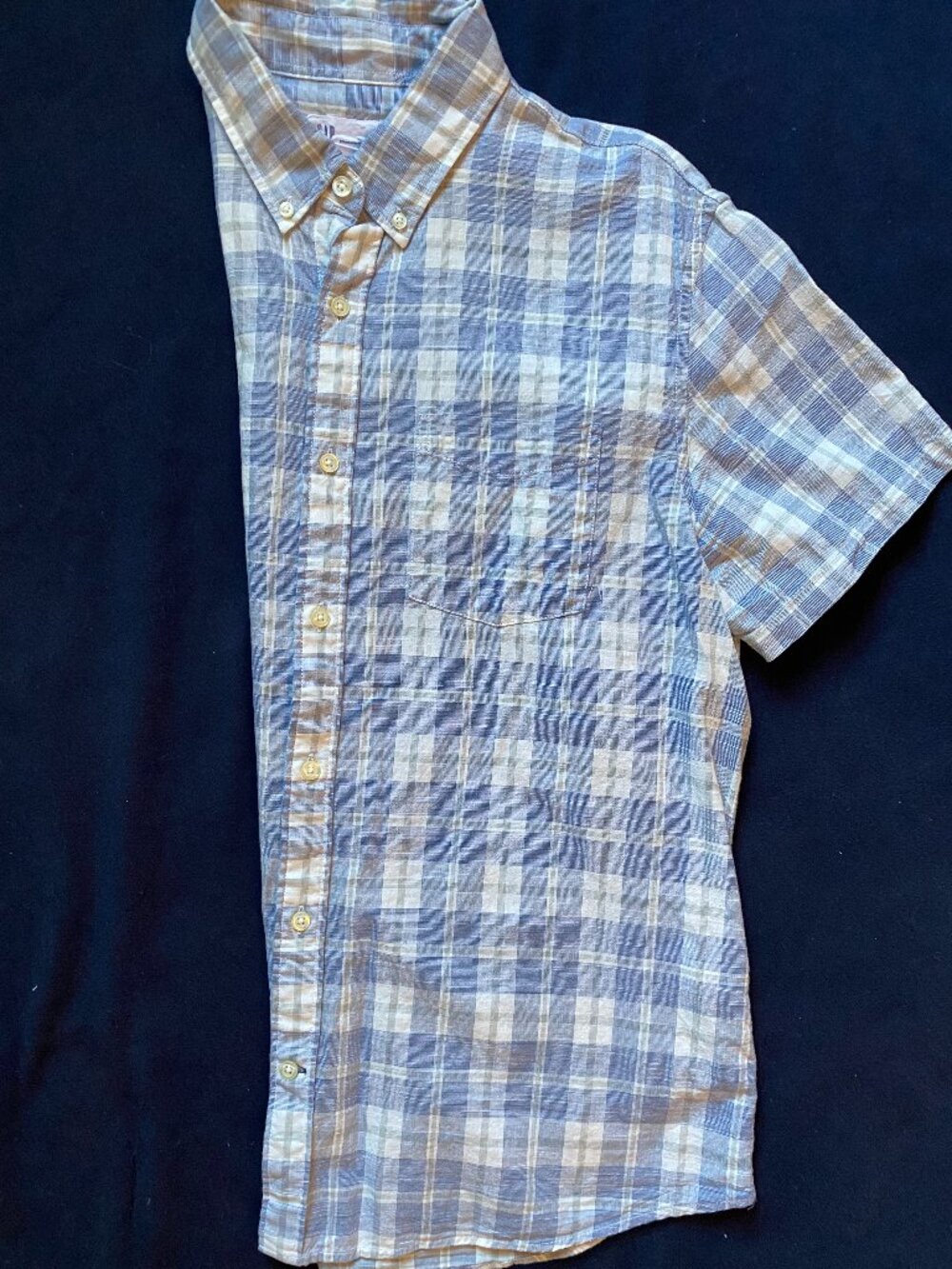 GAP Short Sleeve Plaid buttonfront shirt Sz L